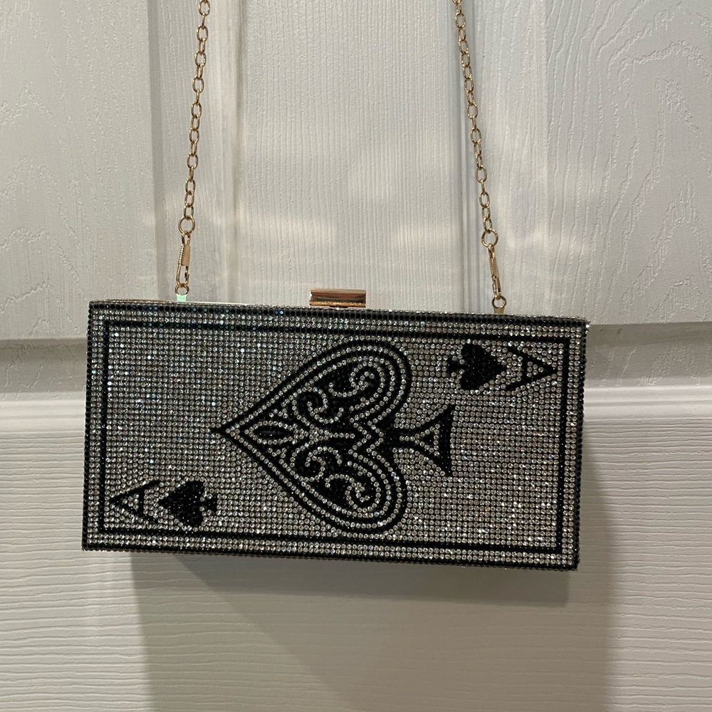 Ace of Spades Rhinestone Clutch/Crossbody Playing Card Purse